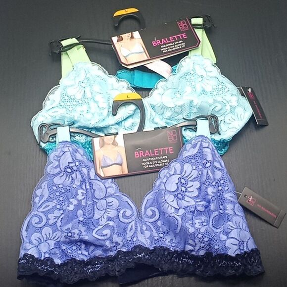 Women's Juniors' Color Pop Triangle Lace Bralette Bra 2-Pack, Size L - Picture 1 of 6
